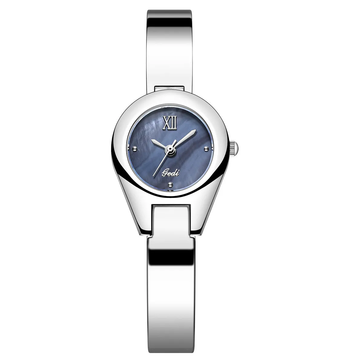 Women's quartz watch with 30mm white shell dial, silver hands, and white strap on display
