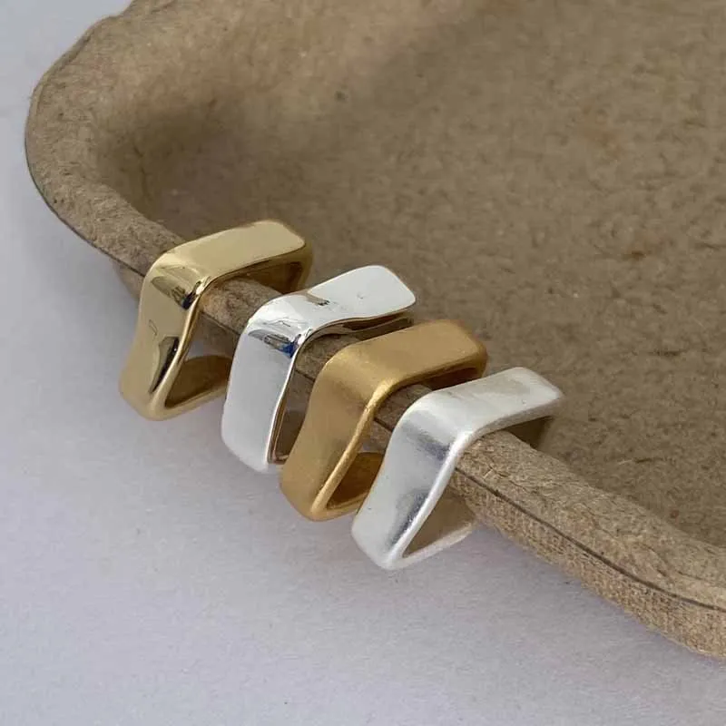 Geometric brass ear clip for women electroplated copper clip-on earring bright gold finish