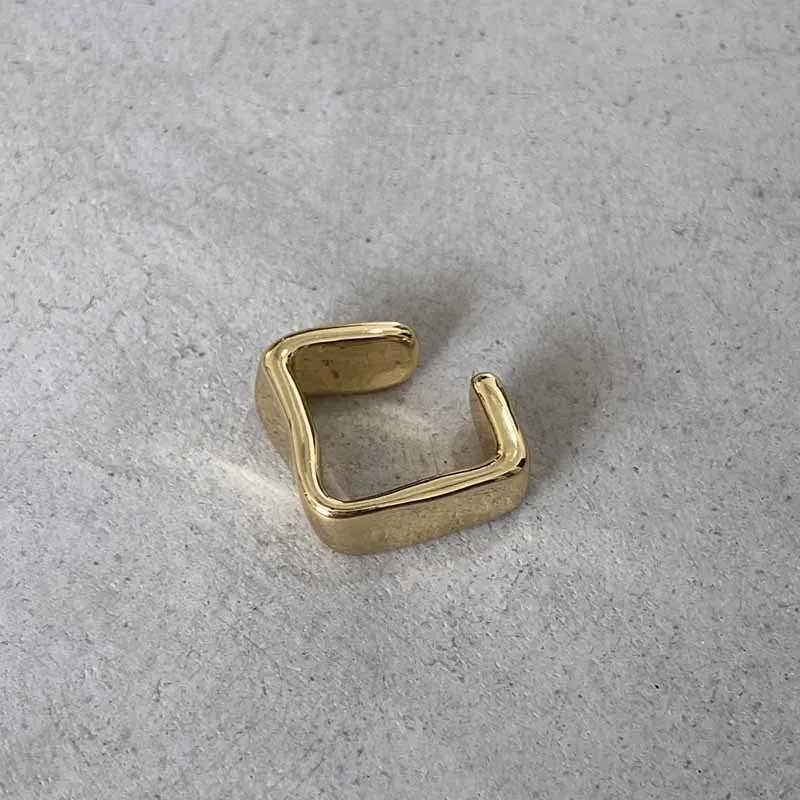 Geometric brass ear clip for women electroplated copper clip-on earring bright gold finish
