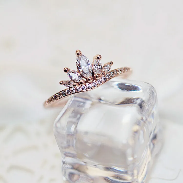 Fashion personality diamond inlaid crown exaggerated women's ring in rose gold 16mm copper electroplated