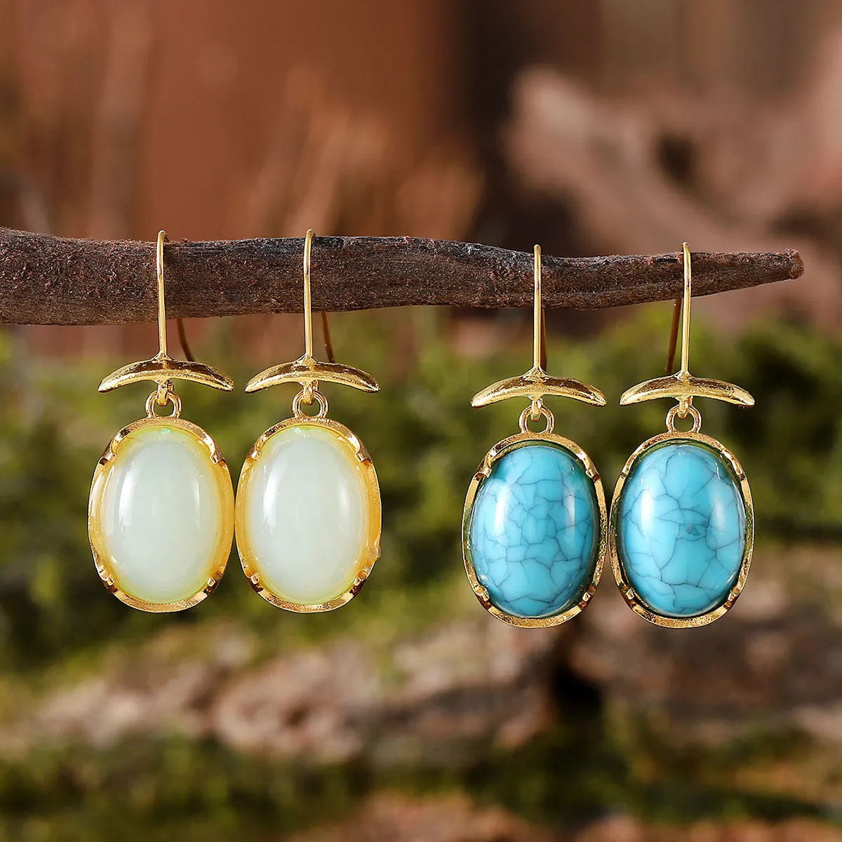Zinc alloy geometric pendant earrings for women in ruby, sapphire, turquoise, and white gemstone colours