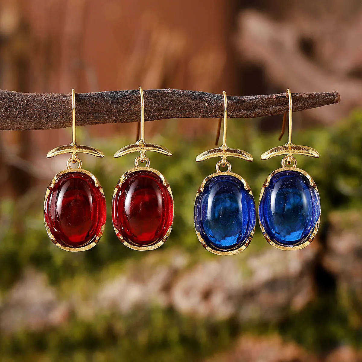 Zinc alloy geometric pendant earrings for women in ruby, sapphire, turquoise, and white gemstone colours