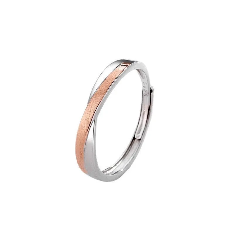 S925 sterling silver Mobius strip interwoven double knot adjustable couple ring on finger showing geometric infinity design