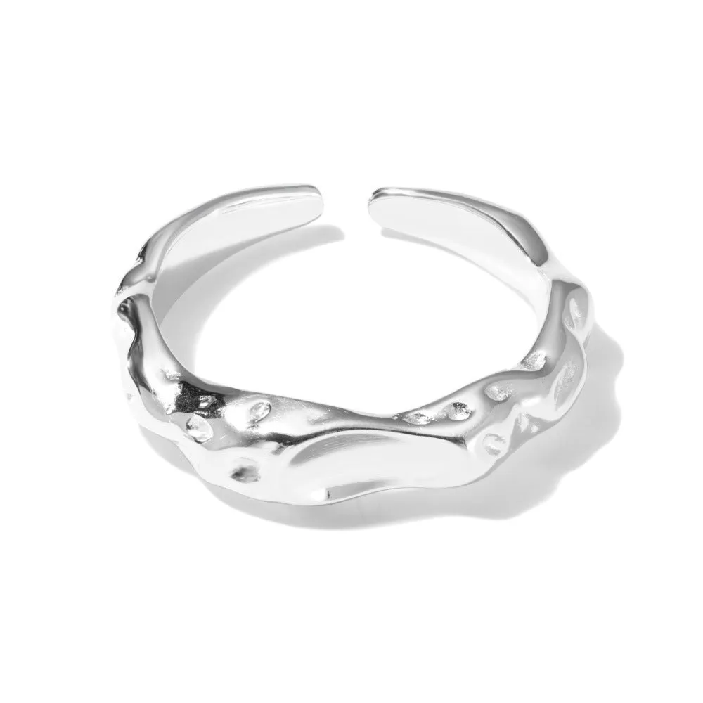 Silver adjustable opening ring with irregular shape for women, electroplated finish, average size
