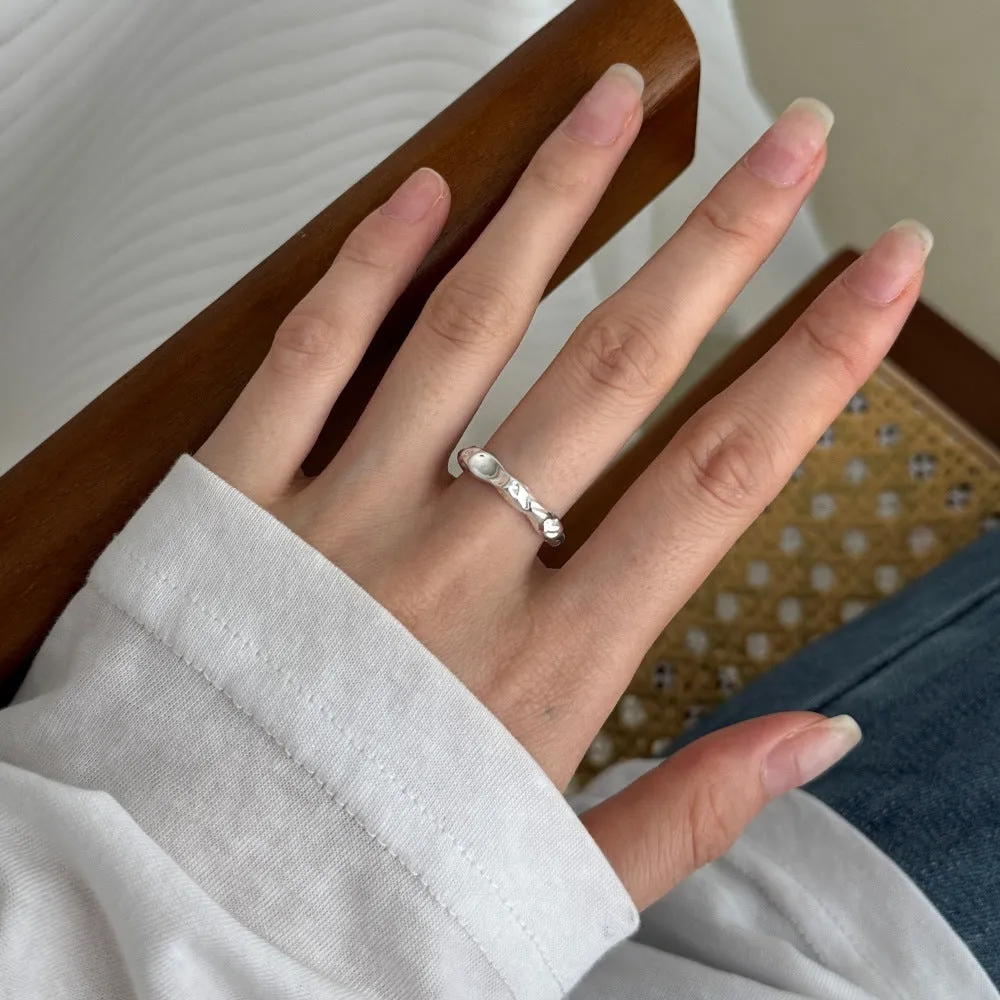 Silver adjustable opening ring with irregular shape for women, electroplated finish, average size