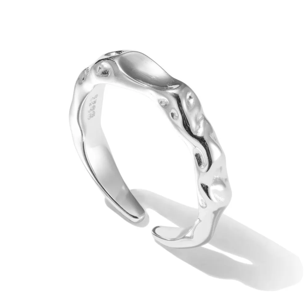 Silver adjustable opening ring with irregular shape for women, electroplated finish, average size