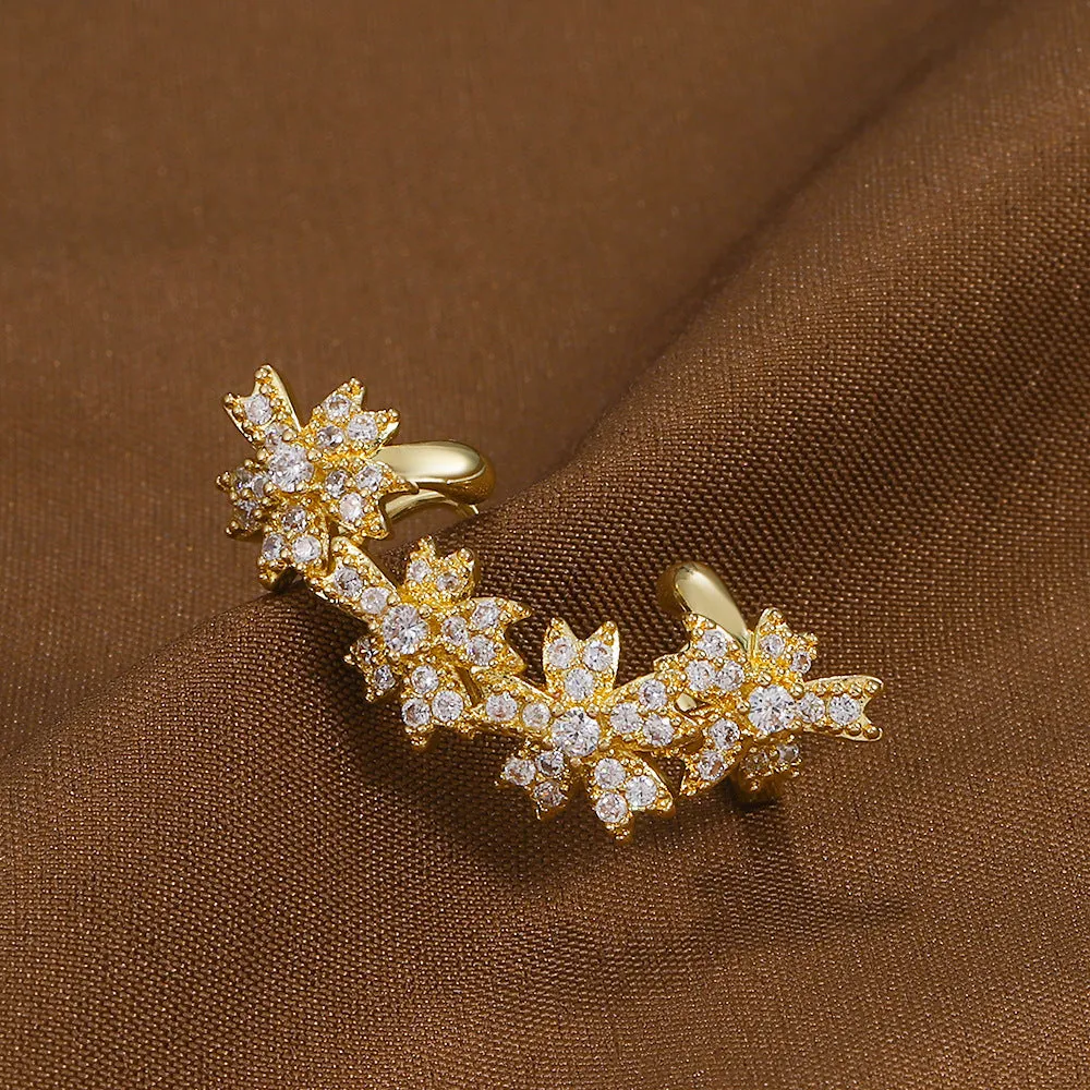 Ins style flower ear clip for women in copper with diamond treatment, four colour options