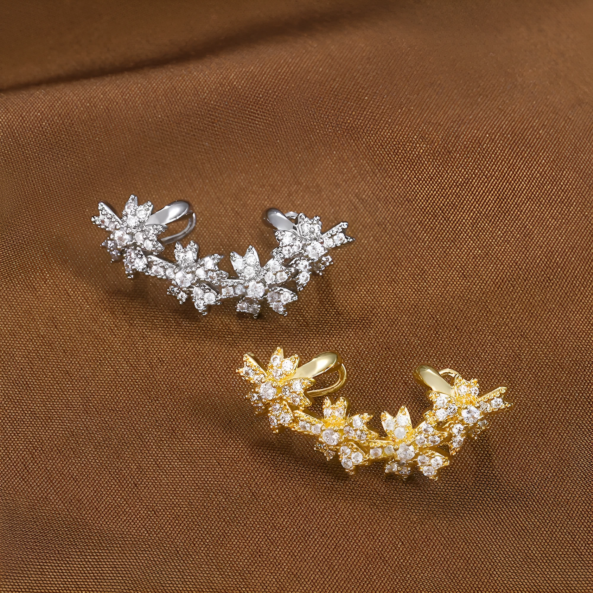 Ins style flower ear clip for women in copper with diamond treatment, four colour options