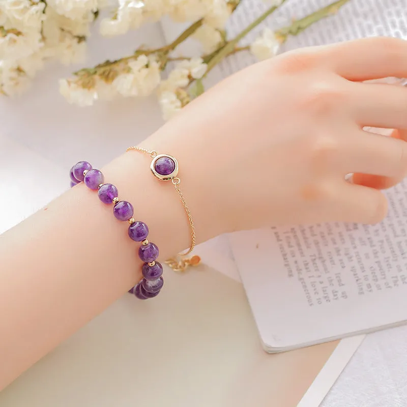 Women's double-layer crystal bracelet with lucky beads and gold electroplating in various natural stone colours