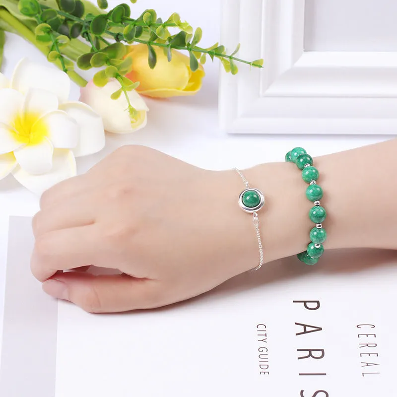 Women's double-layer crystal bracelet with lucky beads and gold electroplating in various natural stone colours