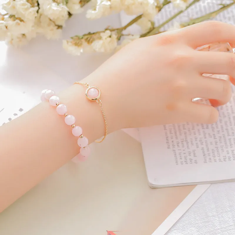 Women's double-layer crystal bracelet with lucky beads and gold electroplating in various natural stone colours