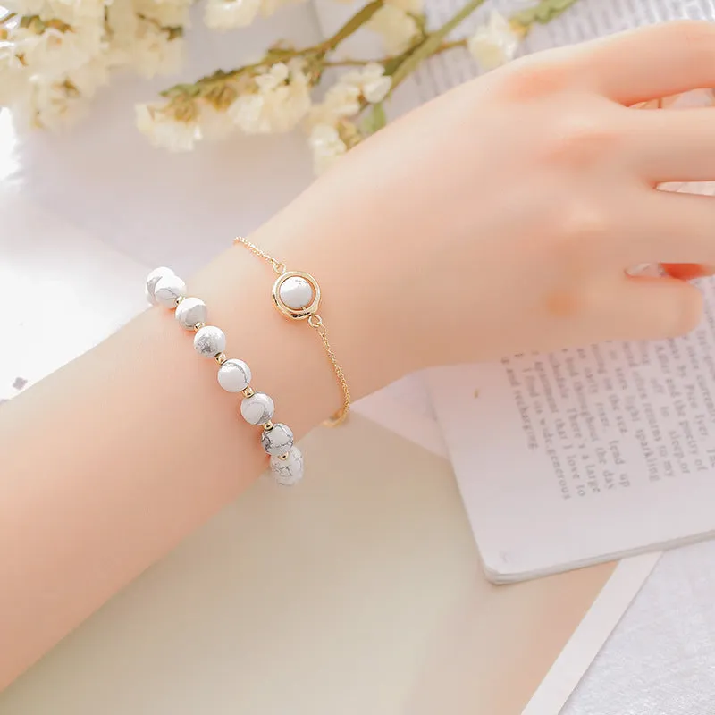 Women's double-layer crystal bracelet with lucky beads and gold electroplating in various natural stone colours