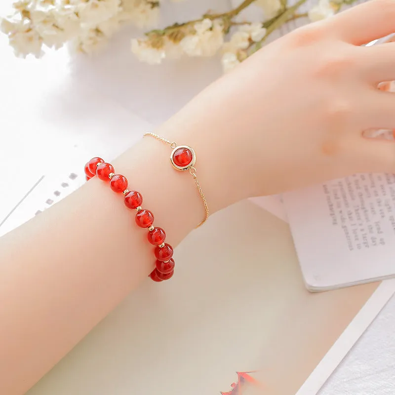 Women's double-layer crystal bracelet with lucky beads and gold electroplating in various natural stone colours