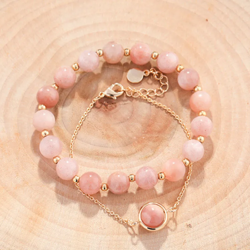 Women's double-layer crystal bracelet with lucky beads and gold electroplating in various natural stone colours