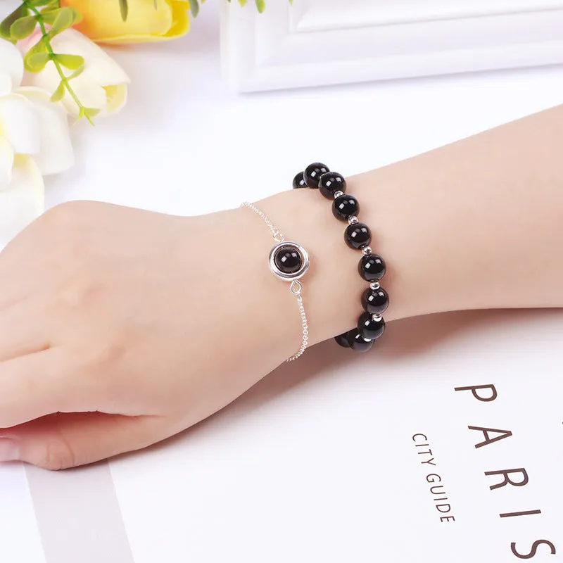 Women's double-layer crystal bracelet with lucky beads and gold electroplating in various natural stone colours