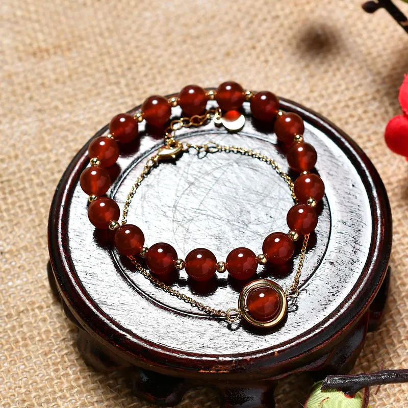 Women's double-layer crystal bracelet with lucky beads and gold electroplating in various natural stone colours