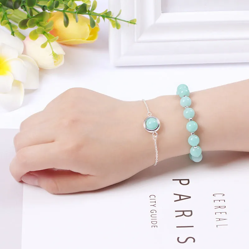 Women's double-layer crystal bracelet with lucky beads and gold electroplating in various natural stone colours