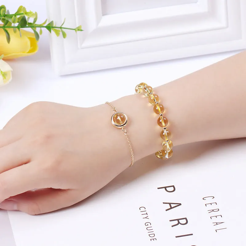 Women's double-layer crystal bracelet with lucky beads and gold electroplating in various natural stone colours