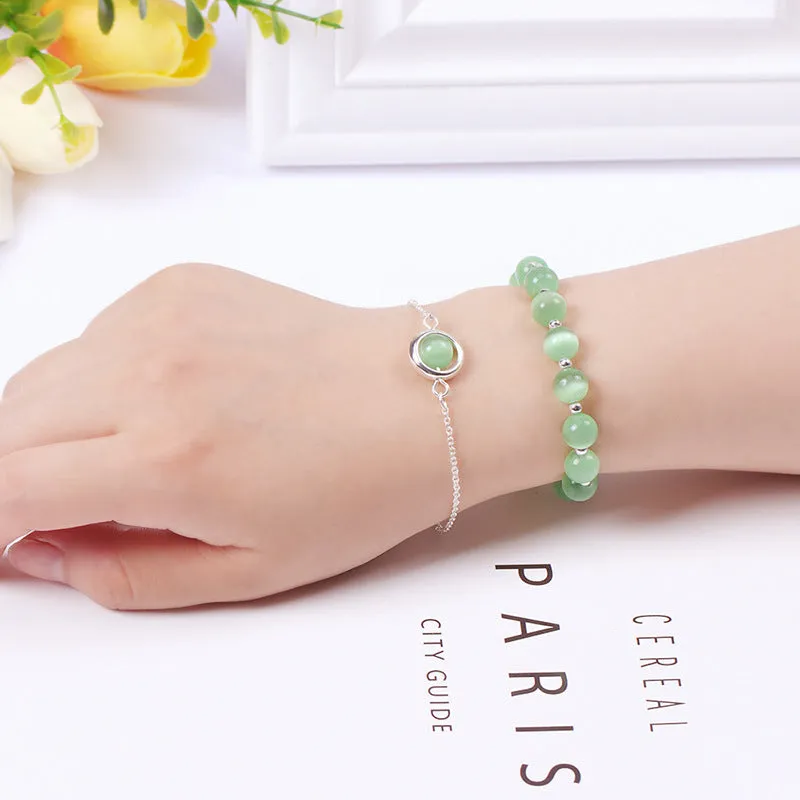 Women's double-layer crystal bracelet with lucky beads and gold electroplating in various natural stone colours