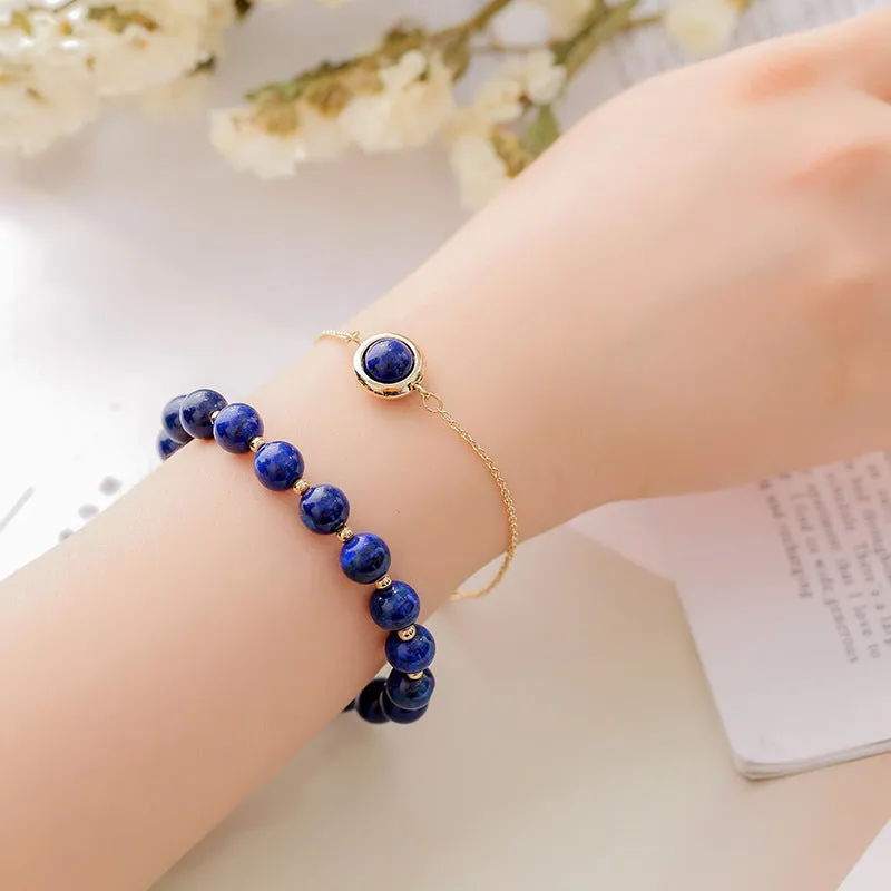 Women's double-layer crystal bracelet with lucky beads and gold electroplating in various natural stone colours