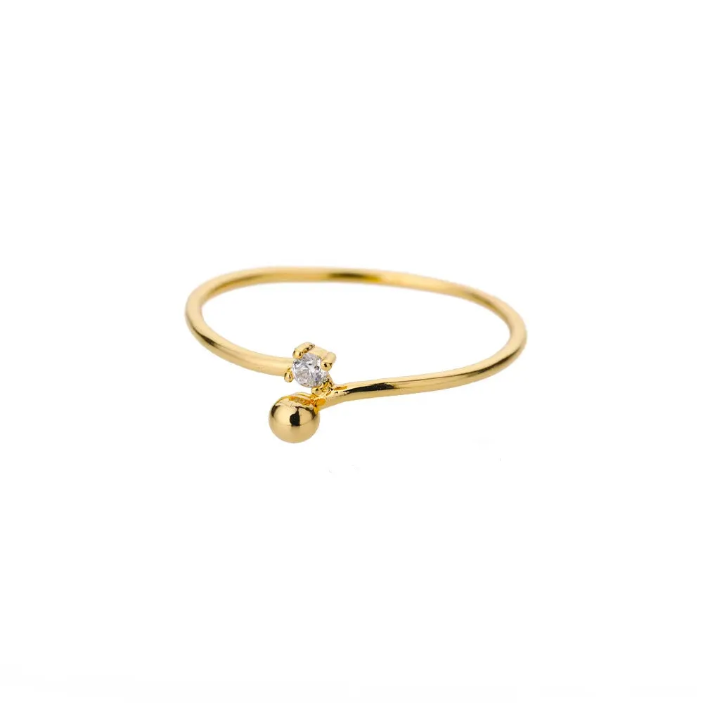 Women's 18K gold plated copper geometric heart zircon stacked ring, size No 7, on finger