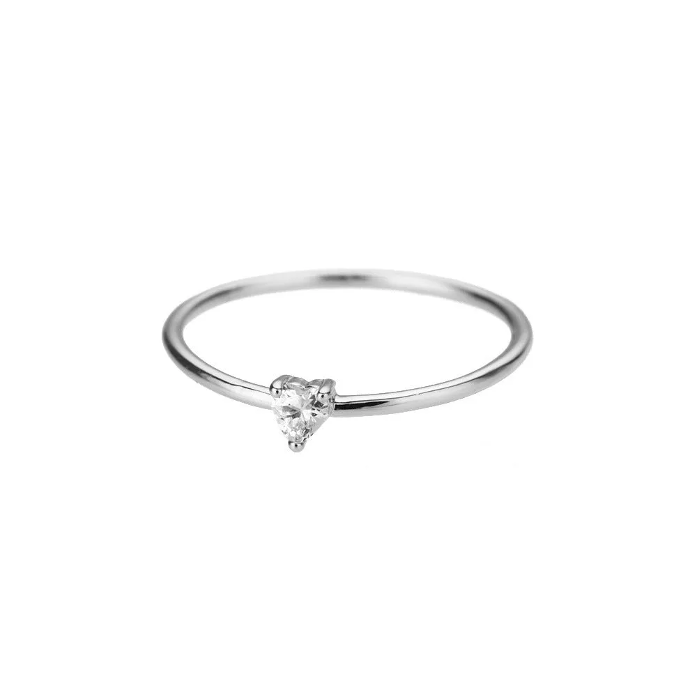 Women's 18K gold plated copper geometric heart zircon stacked ring, size No 7, on finger