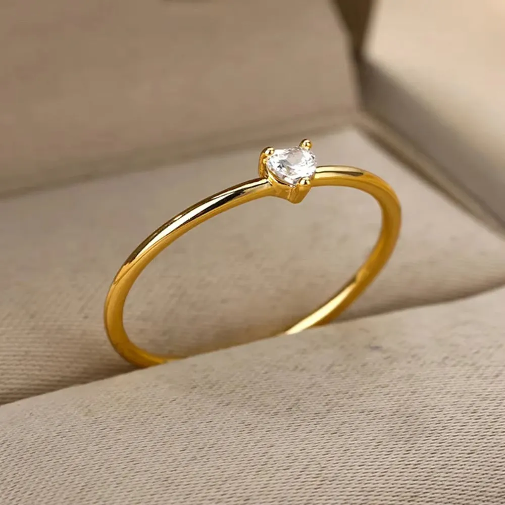 Women's 18K gold plated copper geometric heart zircon stacked ring, size No 7, on finger