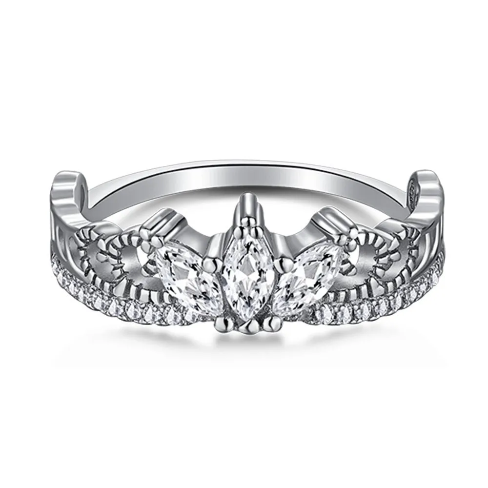 Sterling silver crown fashion OL women's ring with electroplated finish in size No 7