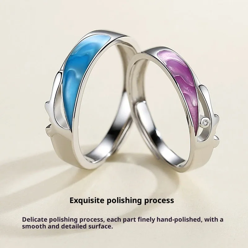 Student minimalist couple rings adjustable 925 silver epoxy finish geometry shape natural style