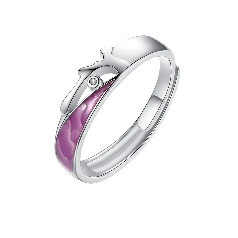 Student minimalist couple rings adjustable 925 silver epoxy finish geometry shape natural style