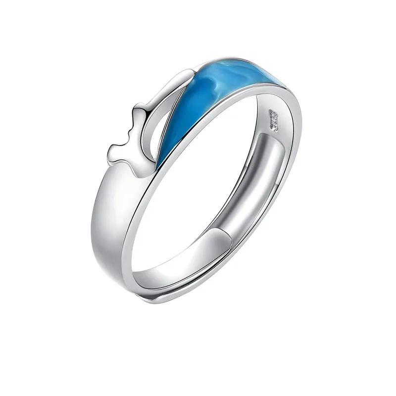 Student minimalist couple rings adjustable 925 silver epoxy finish geometry shape natural style