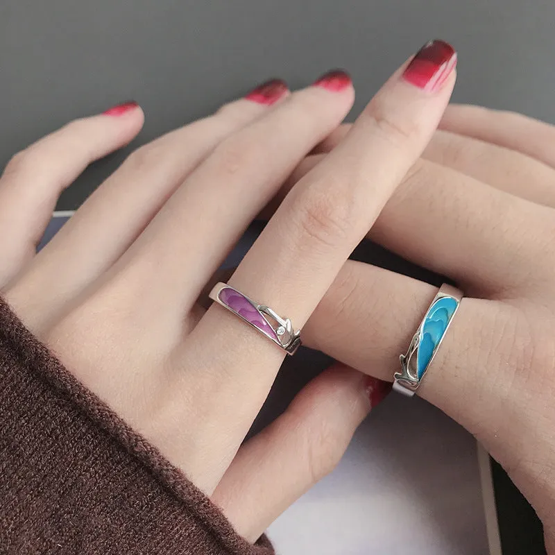 Student minimalist couple rings adjustable 925 silver epoxy finish geometry shape natural style