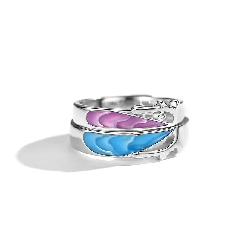 Student minimalist couple rings adjustable 925 silver epoxy finish geometry shape natural style