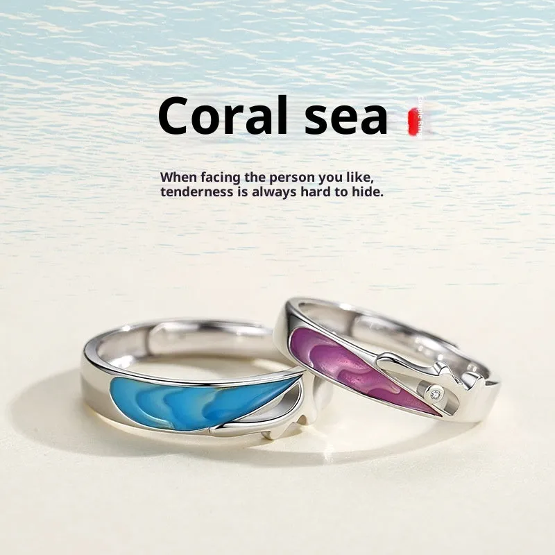 Student minimalist couple rings adjustable 925 silver epoxy finish geometry shape natural style