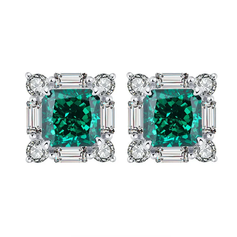S925 silver emerald diamond jewellery set with necklace earrings and ring on display