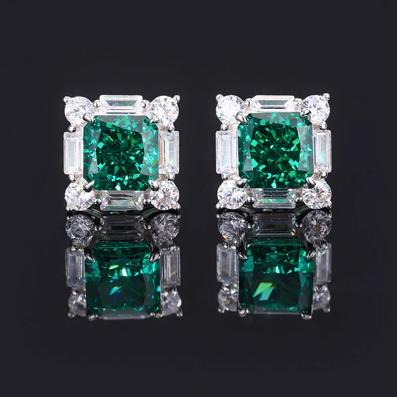 S925 silver emerald diamond jewellery set with necklace earrings and ring on display