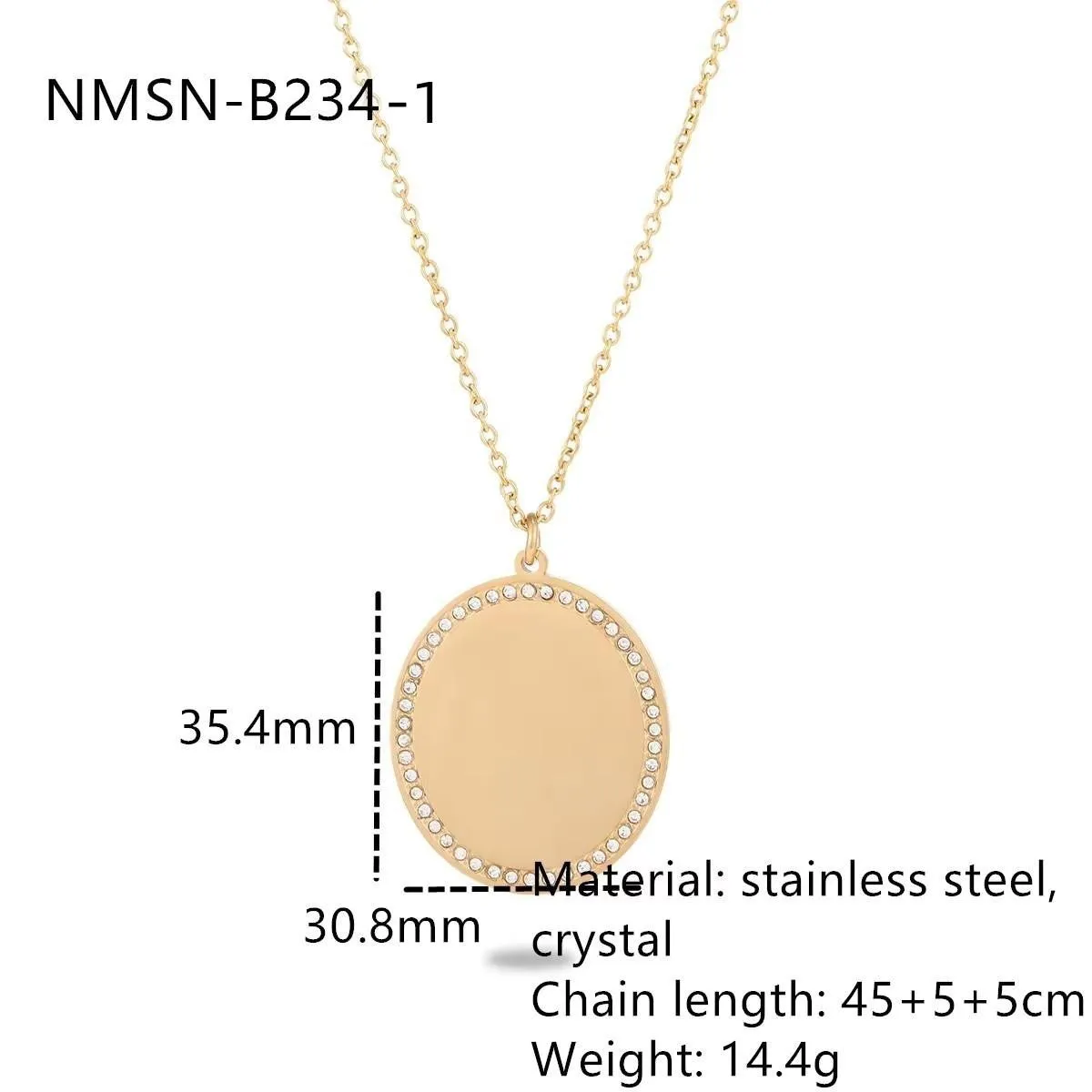 Geometric stainless steel necklace with 18K purity pendant in round shape on regular chain