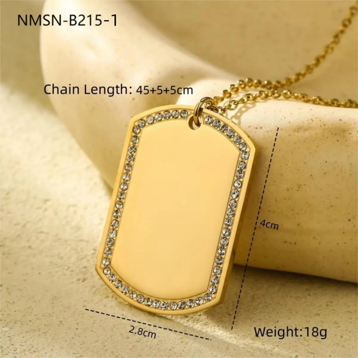 Geometric stainless steel necklace with 18K purity pendant in round shape on regular chain