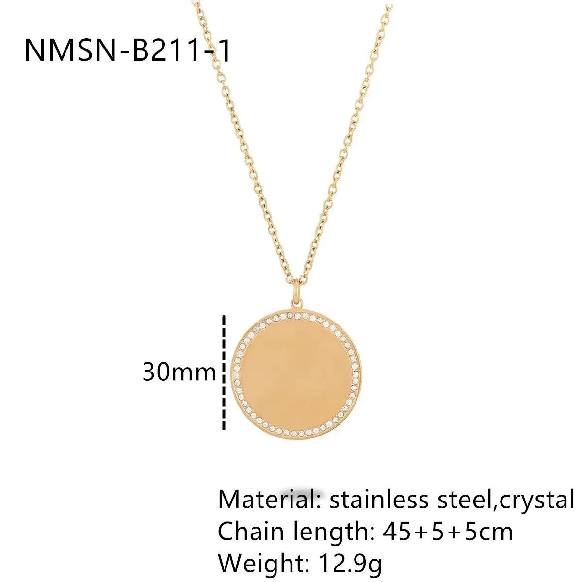 Geometric stainless steel necklace with 18K purity pendant in round shape on regular chain