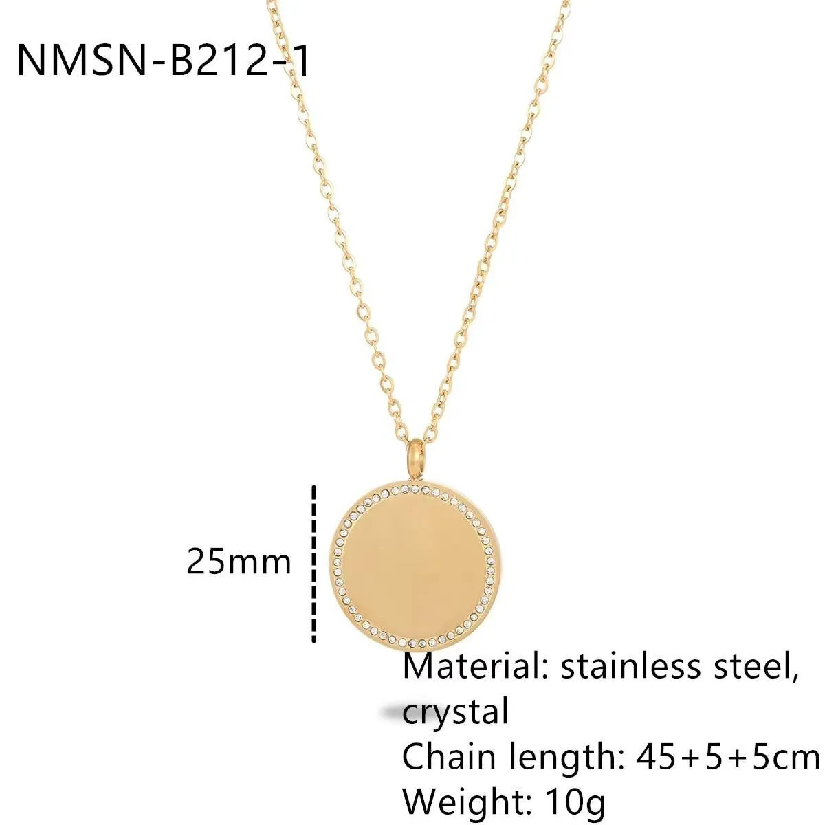 Geometric stainless steel necklace with 18K purity pendant in round shape on regular chain
