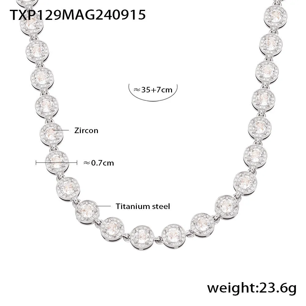 Titanium steel zircon necklace with Bohemian regular chain, golden mixed colour pendant on model