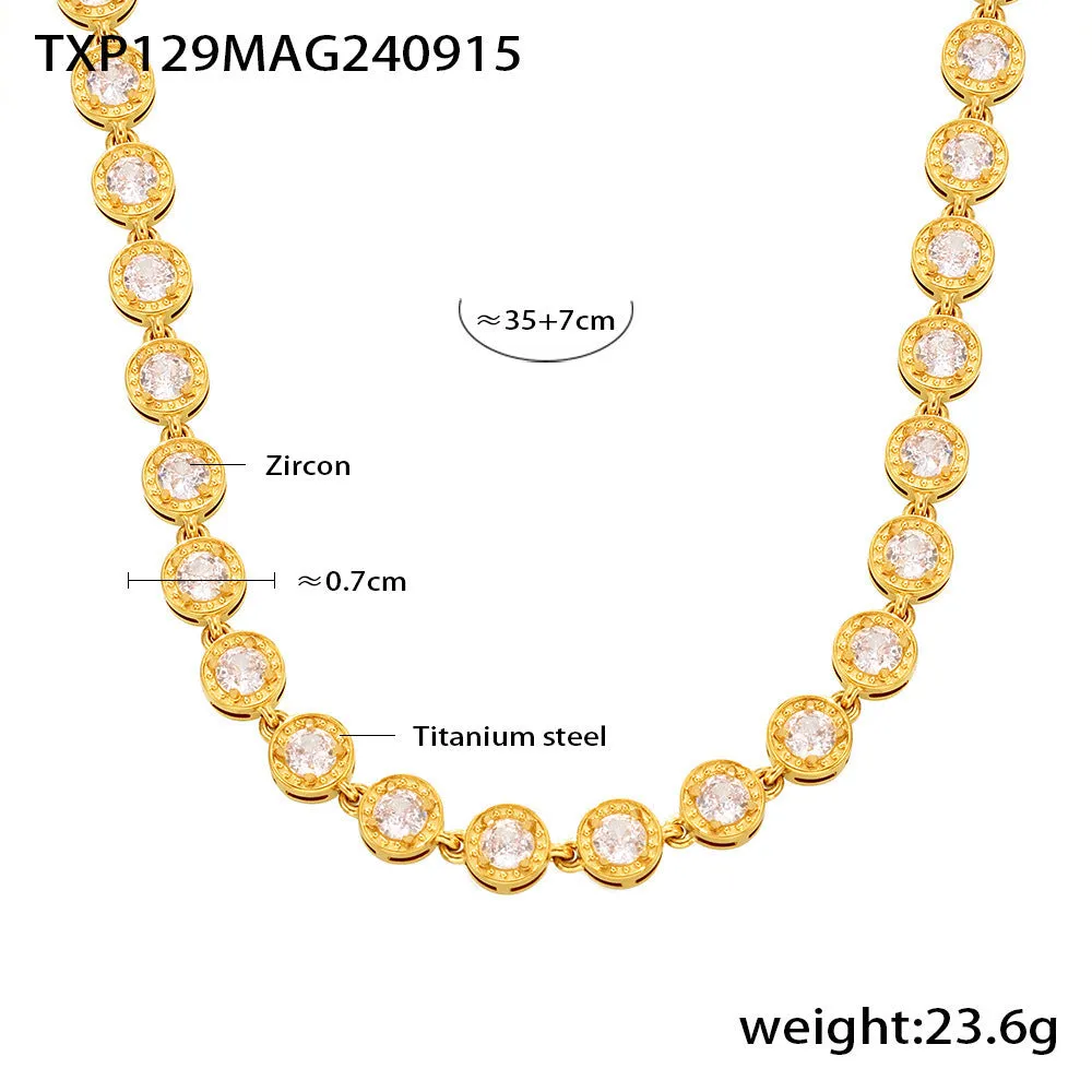 Titanium steel zircon necklace with Bohemian regular chain, golden mixed colour pendant on model