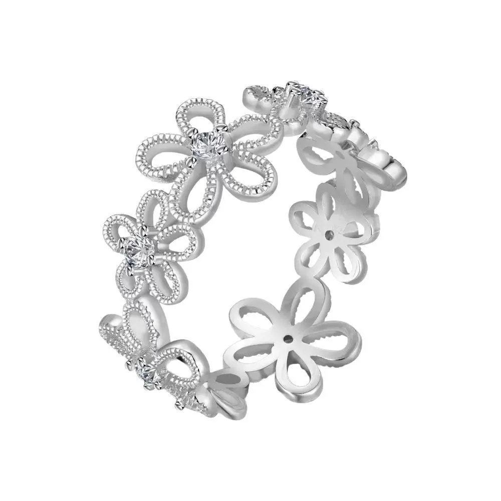 Lace hollow five petal flower ring on finger, copper electroplated finish, flower and geometric shape, women's Japan Korea style accessory