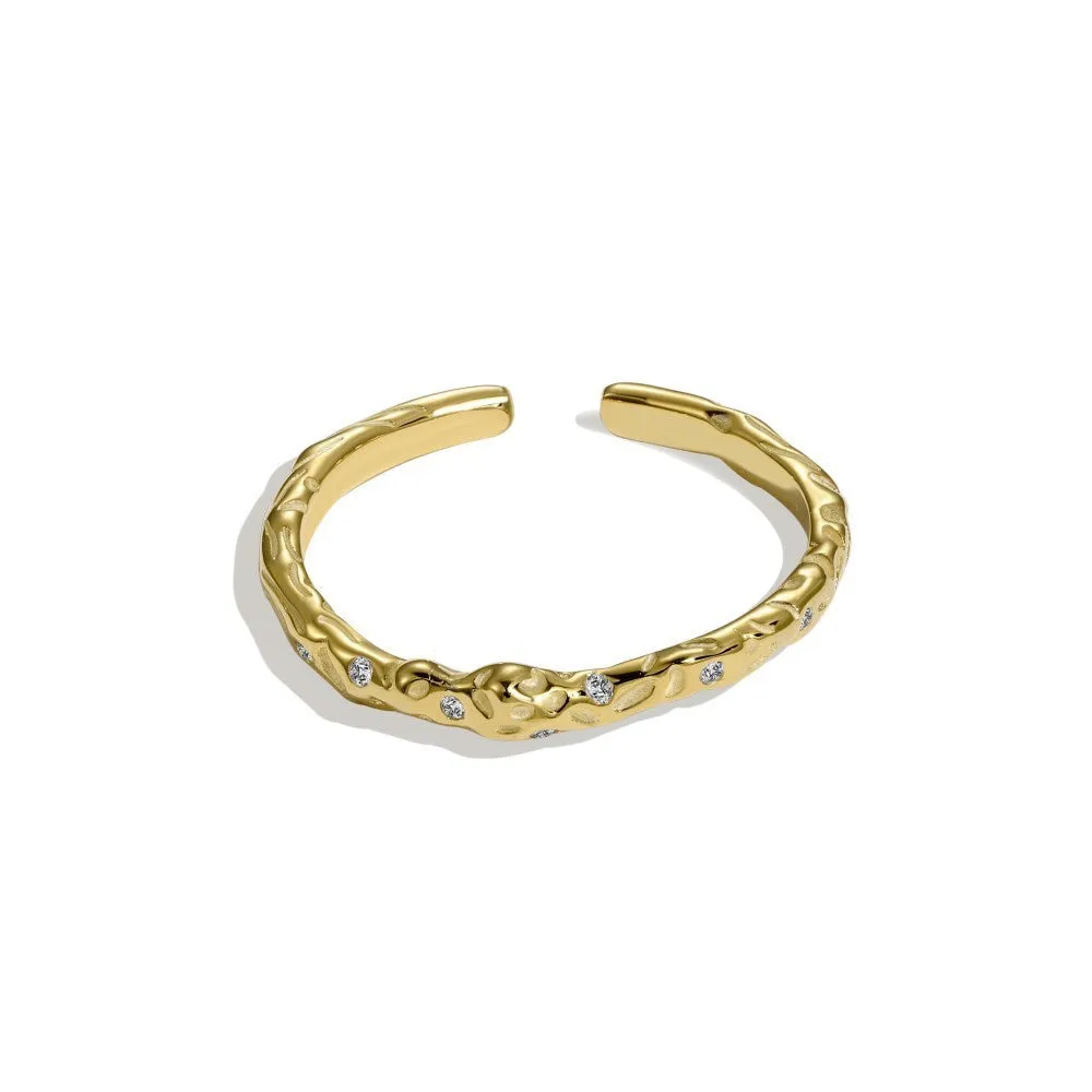 Sterling silver women's adjustable open mouth ring with irregular geometric shape zircon stone in gold and platinum finishes