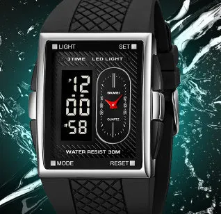 Multi-functional sports waterproof electronic watch with dual display, 39.4mm screen, available in multiple colours