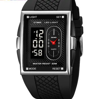 Multi-functional sports waterproof electronic watch with dual display, 39.4mm screen, available in multiple colours