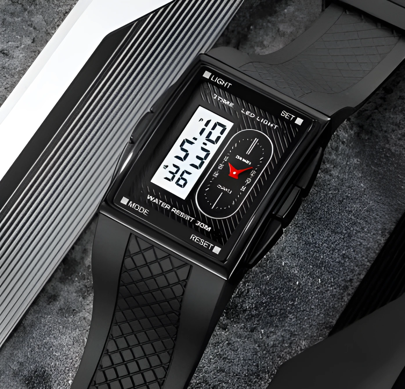 Multi-functional sports waterproof electronic watch with dual display, 39.4mm screen, available in multiple colours