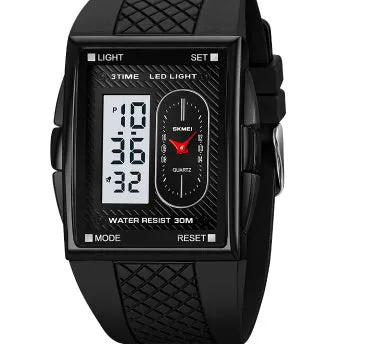 Multi-functional sports waterproof electronic watch with dual display, 39.4mm screen, available in multiple colours