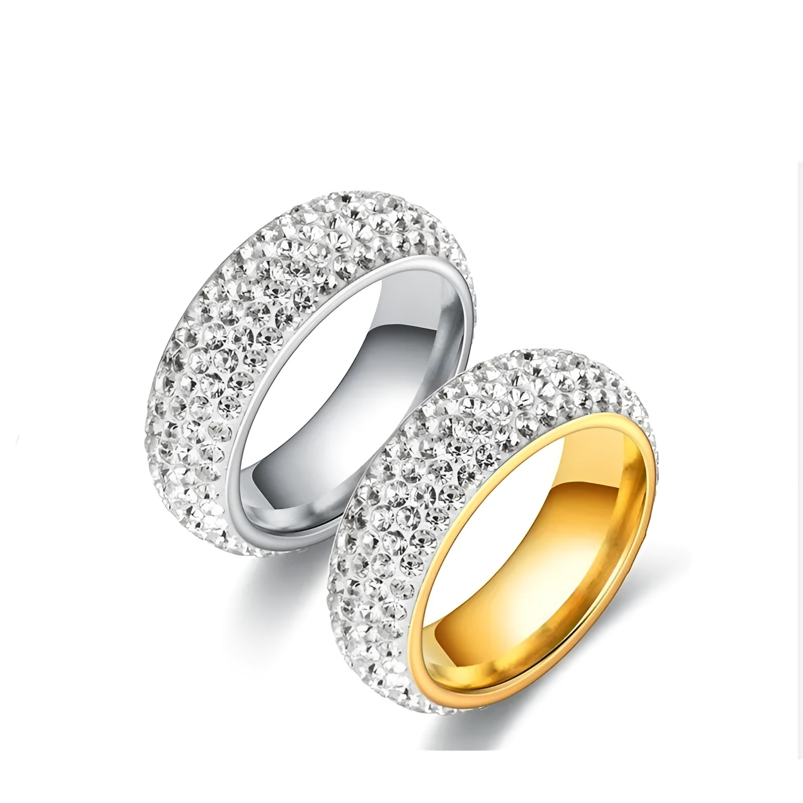 Titanium steel ring with diamond finish, U-shaped band, silver colour, starry sky style, ring size 10