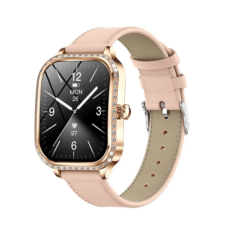 MK88 women's smart watch in gold steel finish with TFT screen, Bluetooth calling, and health sensors